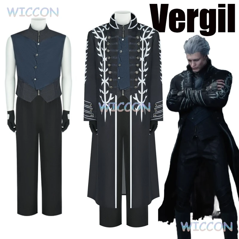 

[YiNuo]Vergil Cosplay Black Windbreaker Coat Hot Game DMC5 Cosplay Costume Complete Outfit Wig Halloween Carnival Men Suit Jacke
