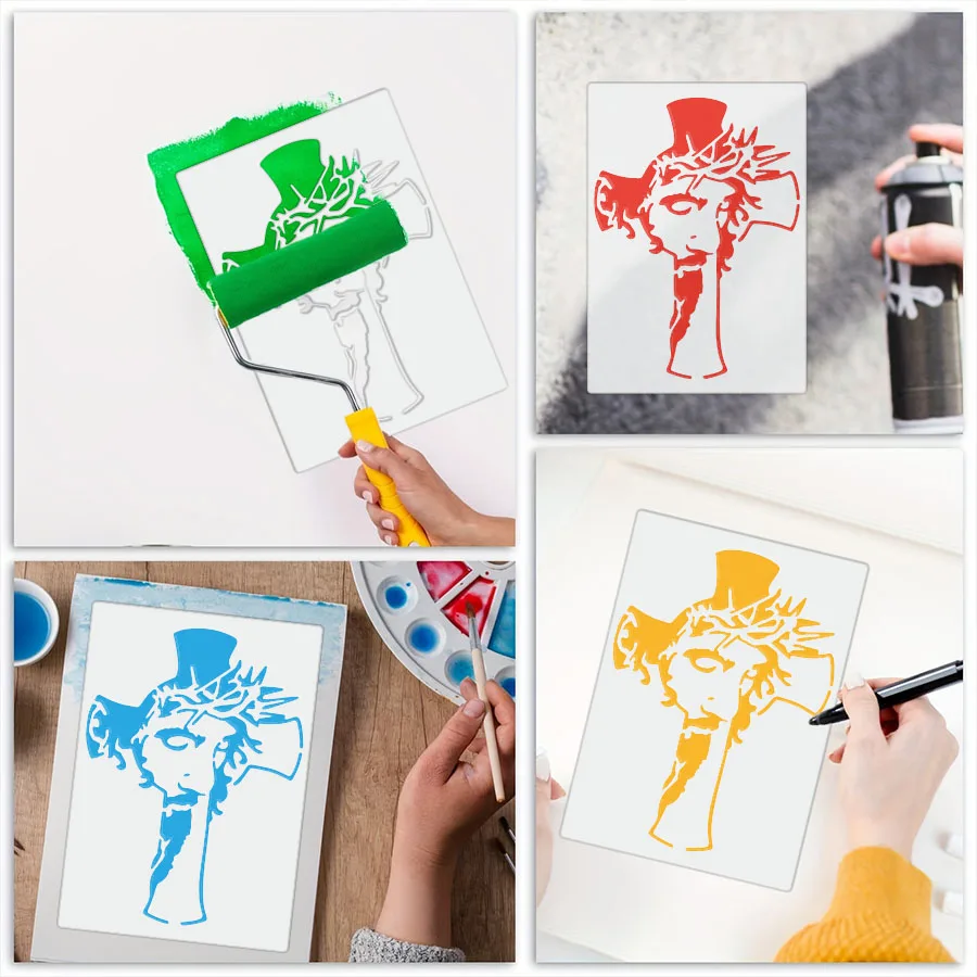 1pc 예수 십자가 그림 템플릿 예술적 디자인 기독교 기호 공예 용품