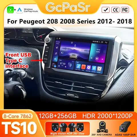 For Peugeot 208 2008 Series 2012-2018 Car Radio Carplay Navigation GPS Stereo Android Auto Screen Display Bluetooth Autoradio BT