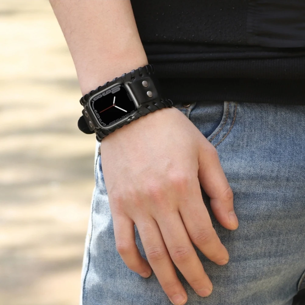 

2 Layers Watch B Cowhide Wide Bracelet Adjustable Replacement Strap Durable Practical Accessories