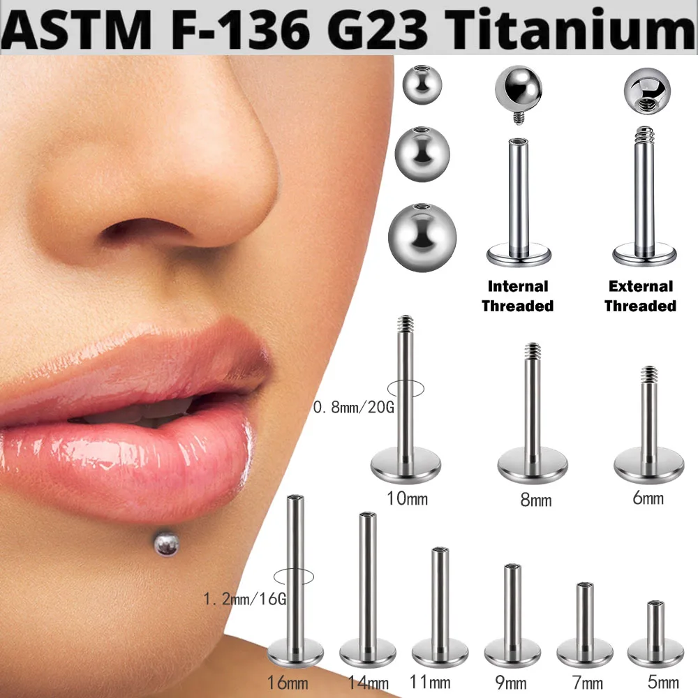1PC ASTM F136 Titanium Labret Piercing Nose Stud Ball Ear Jewelry Helix Tragus Nostril Piercing Cartilage Earrings