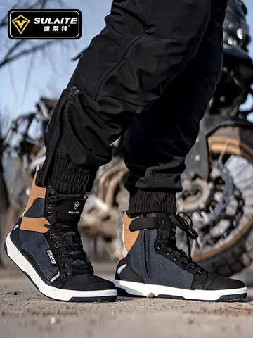 Men Motorcycle boots Breathable Anti-fall Rider Road Racing Casual Shoes Boots Gear Shift Rubber Sole Reflective Motorbike Shoes