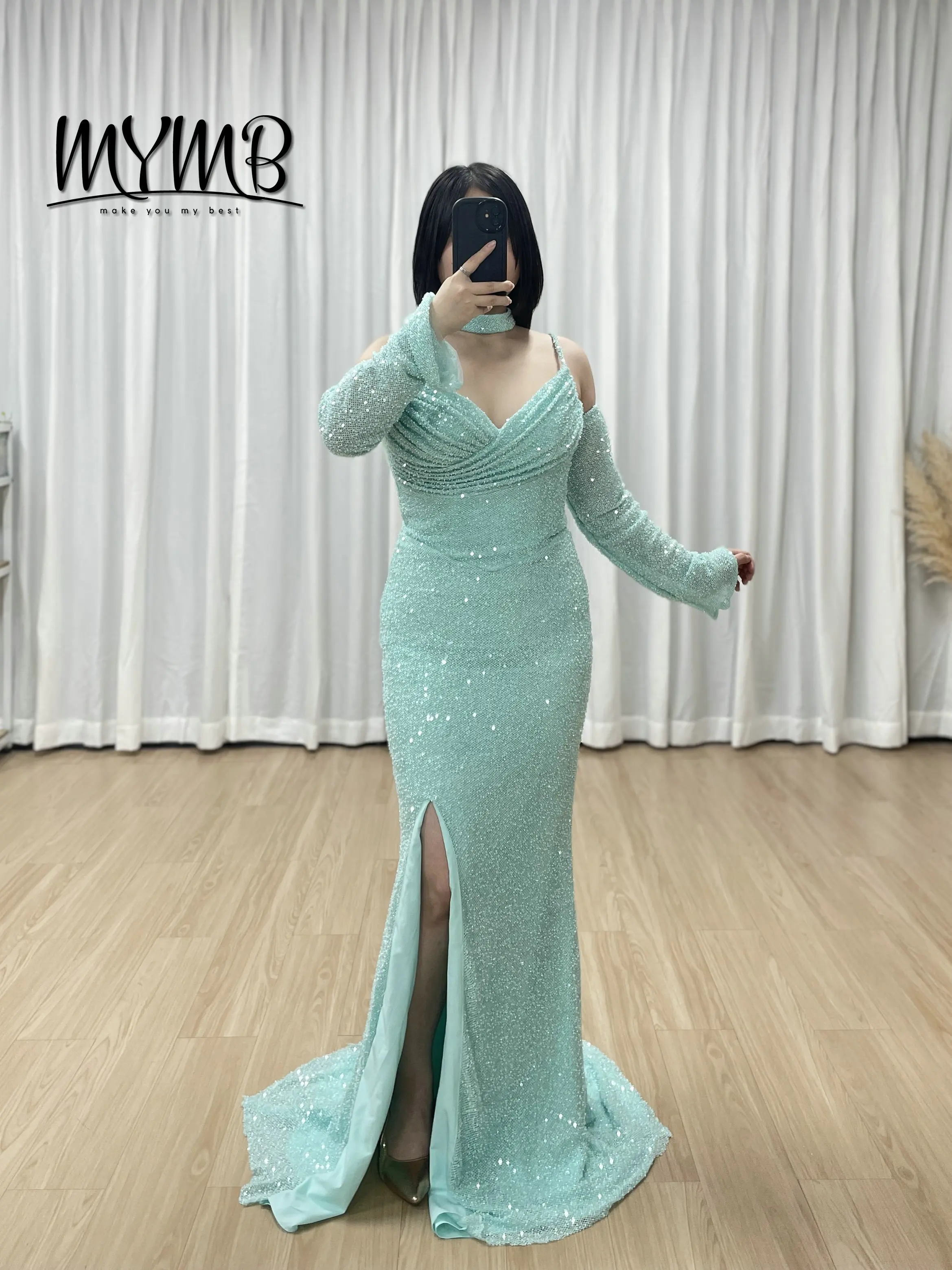 

MYMB Роскошные вечерние платья русалки со съемными рукавами Элегантное синее вечернее платье для женщин Женские свадебные платья MY30186