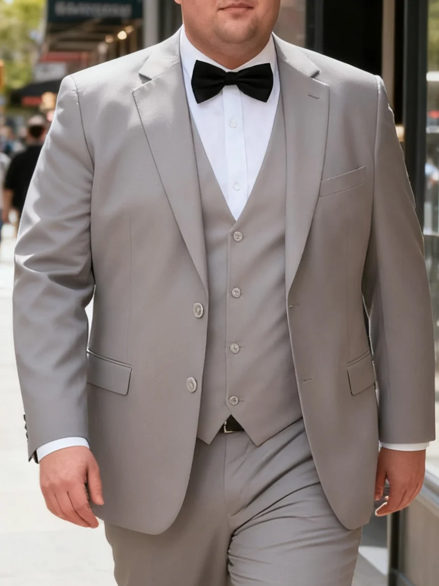 

Большой и высокий мужской костюм-тройка: куртка+жилет+брюки с v-образным вырезом, джентльменский стиль, на заказ. Для бизнеса, вечеринок, свадеб.