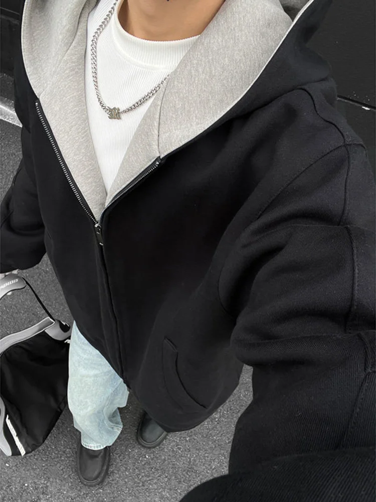 

Мужской кардиган Cleanfit с капюшоном, осенне-зимняя американская толстовка свободного кроя, повседневная верхняя одежда на молнии, однотонный