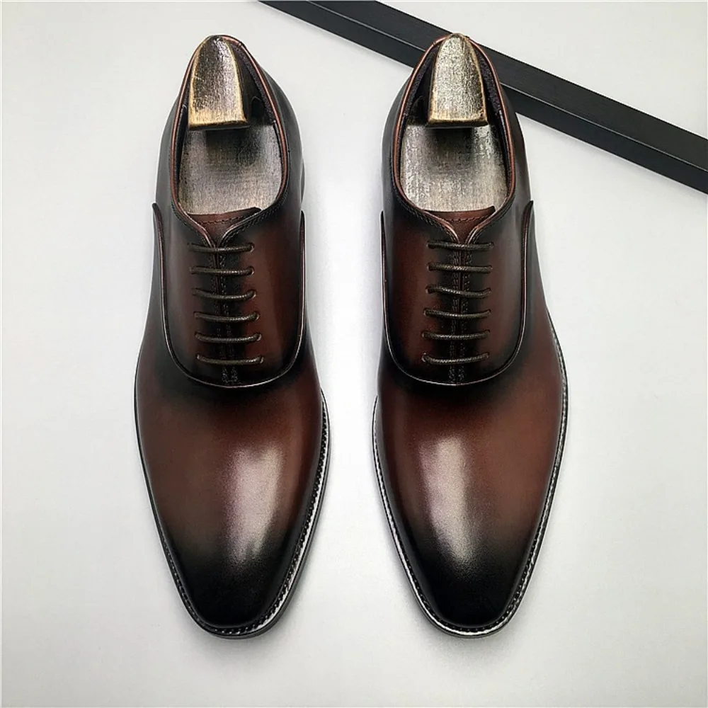 Fashion Square Toe Formal Leather Shoes for Men Premium Cowhide Leather Simple Business Casual Dress Shoes for Gentlemen