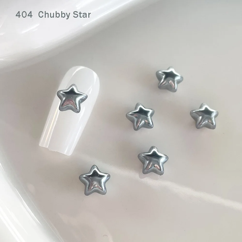 

-Chubby Star- Quiet Chill Style Star Charms Gray Pearl Metallic Color 3D Pentagram Ornaments Nail Gel Tip Polish Accessories 404