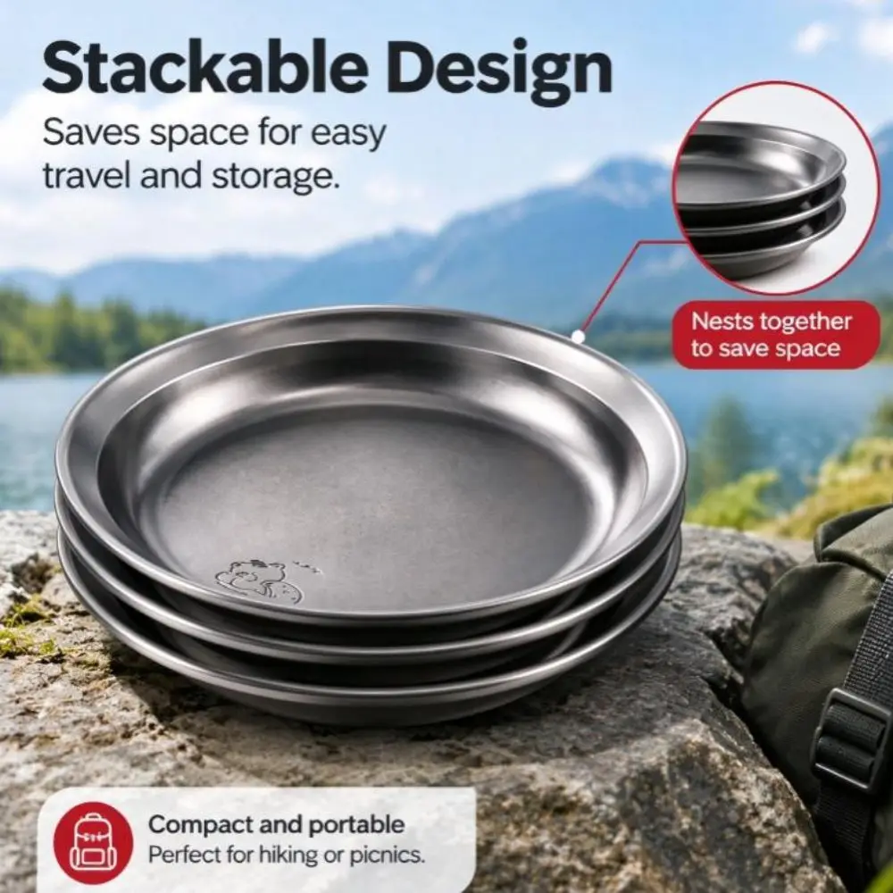 New Titanium Purification Camping Plate Lightweight 14/17/20cm Reusable Tableware Cutlery Tray For Barbecue Home Dinnerware