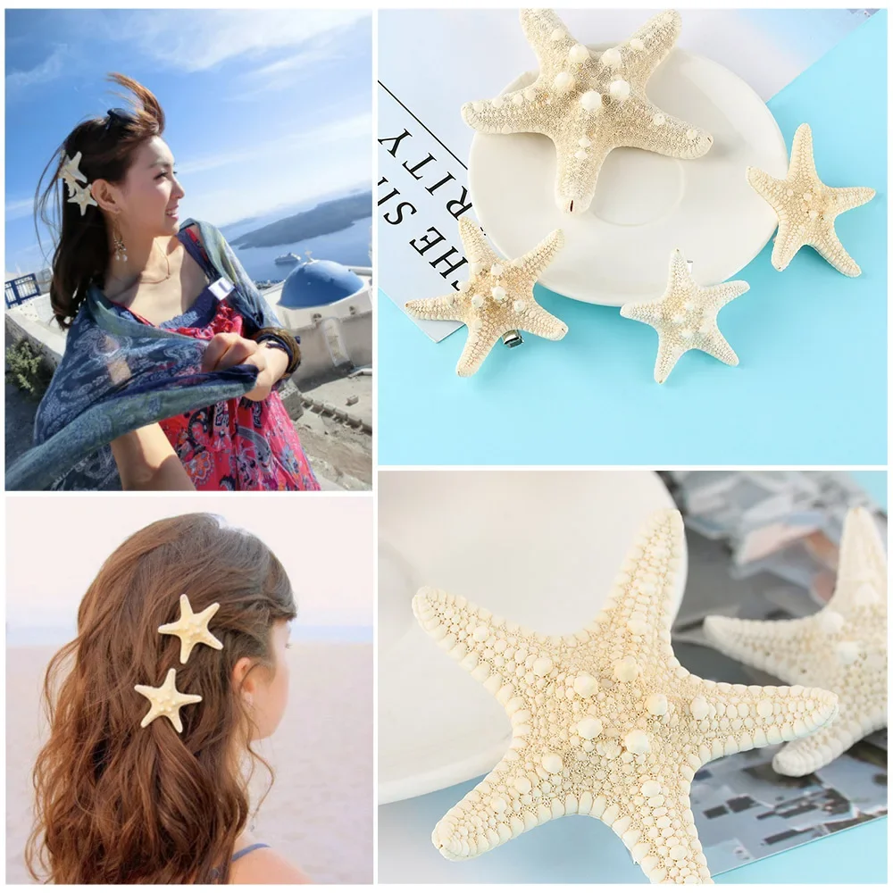 10Pcs Elegant Women Natural Starfish Hair Clip Girls Beach Wear Hairpins Star Sea Jewelry Hair Clips Gifts Hair Accessories