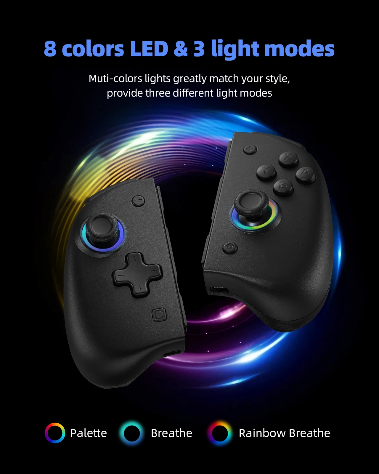 

DOYOKY Classic RGB remote Gamepad for Nintendo Switch/OLED with Dual Vibration &Turbo Motion Control & Ergonomics 8 colors LED