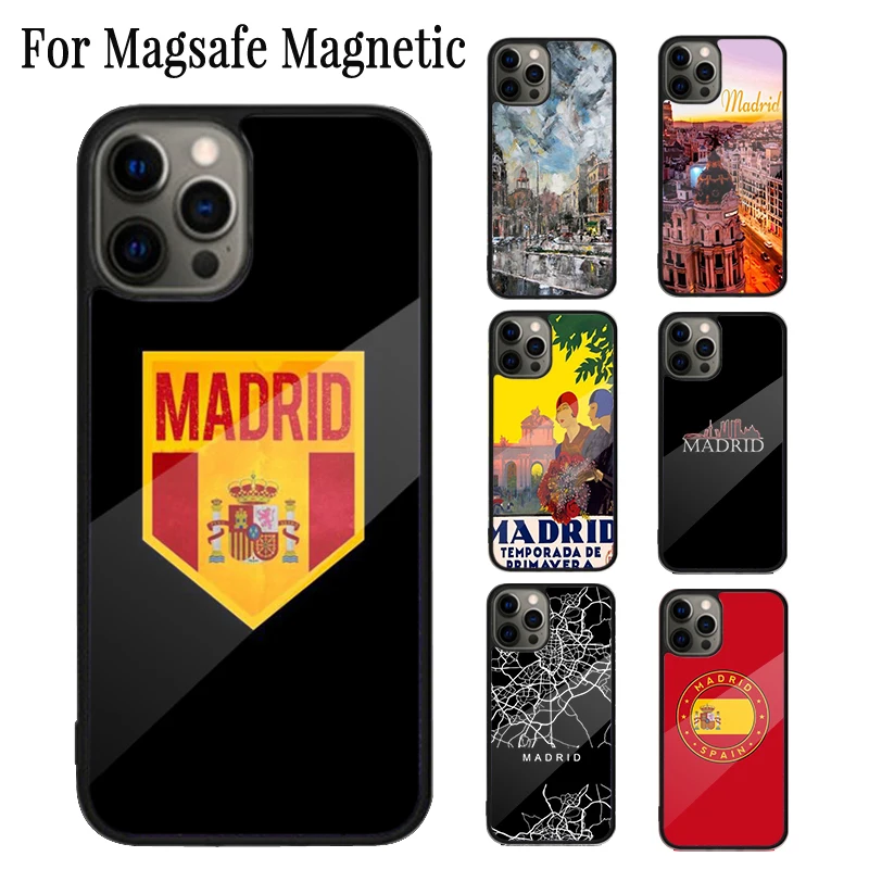 Madrid Capital Spain Magnetic Phone Case Coque For iPhone 16 15 14 Plus 13 12 Mini 11 Pro Max Magsafe Wireless Charging Cover