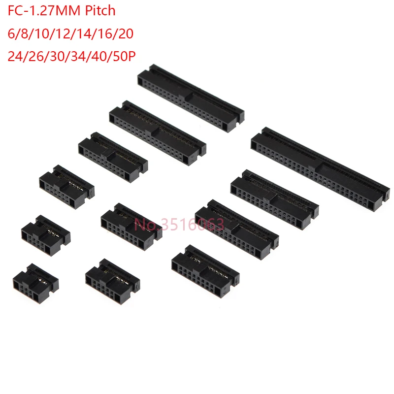 5/10szt 1.27mm Skok Fc-6/8/10/16/20/40 Pin Female Header Idc Socket Connector For 0.635mm Flat Ribbon Cable Wire 6p 10p 20p 40p