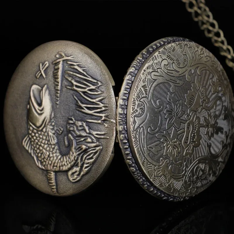 الأعشاب البحرية روك الأسماك ساعة الجيب Steampunk جيد محظوظ قلادة الرقمية سلسلة بدلاية ساعة موضة النحت المرأة الرجال هدية