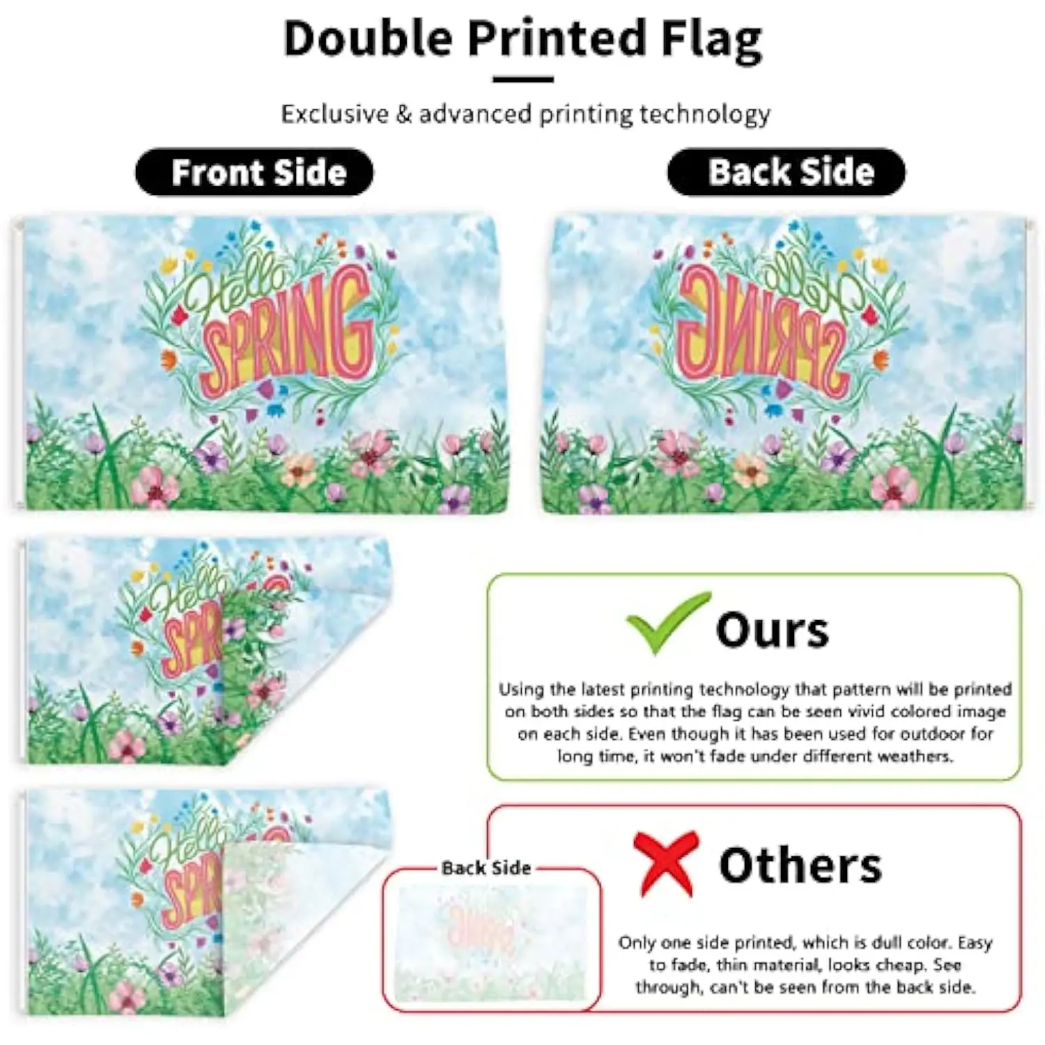 Hello Spring Garden Flag Single-sided Printing Vivid Floral Grass Housewarming Welcome Banner