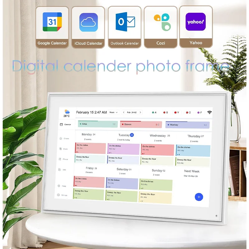 Hindetel 10 inch Digital frame Perpetual Calendar Chore Chart photo video play Smart Touchscreen Display for Family Schedules