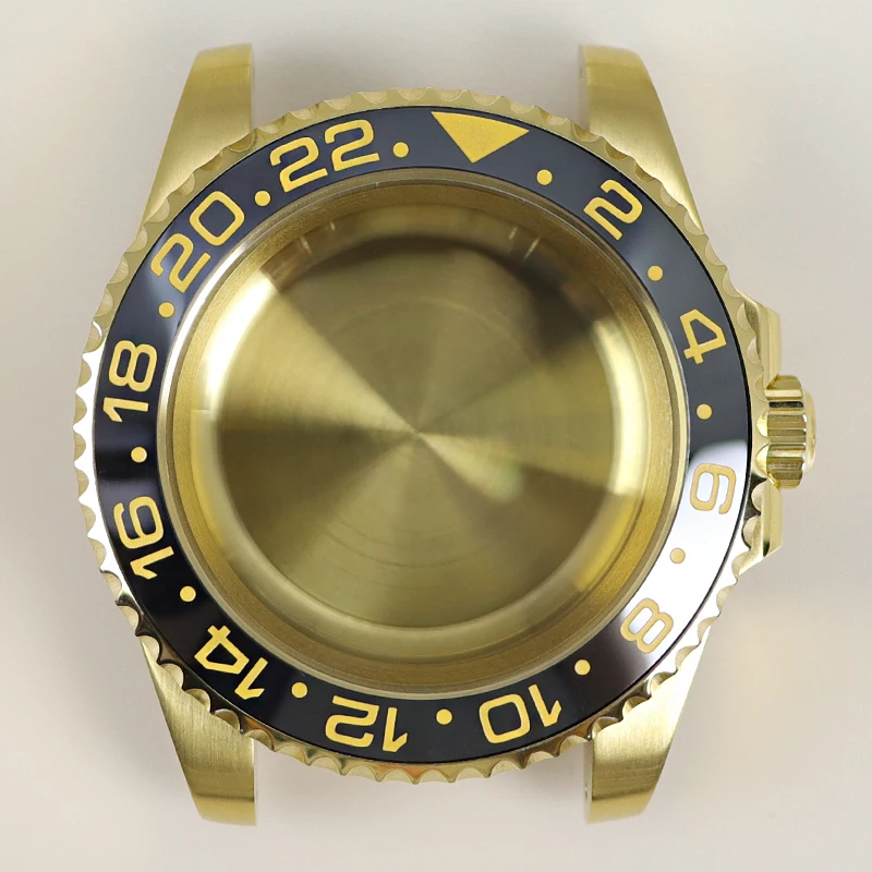 

40mm Gold PVD Watch Case Sapphire Crystal Glass For Seiko NH35 NH36 NH34 NH38 Miyota 8215 Eta 2824 Movement 28.5mmDial GMT Bezel