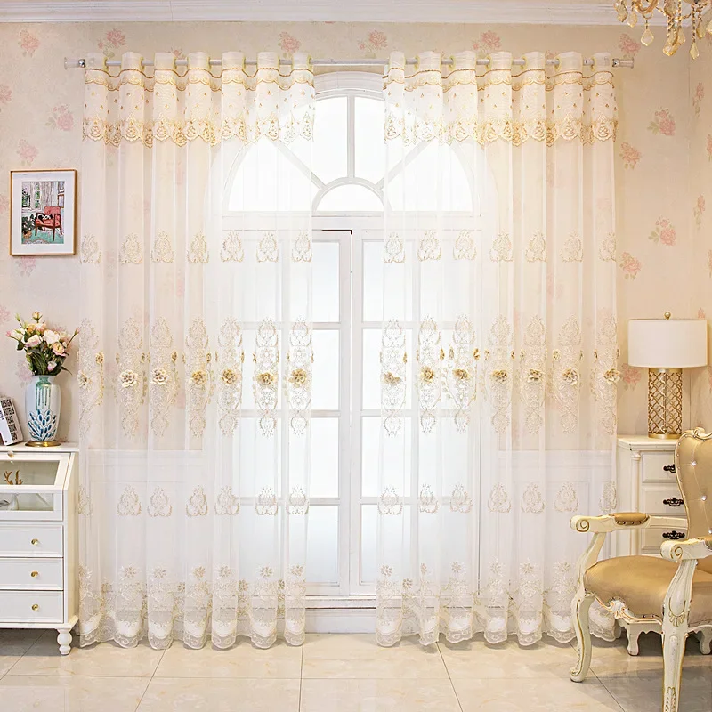 

European Luxury Embroidered Window Screen Bedroom Curtains for Living Room Balcony Bay Finished Curtain Flower Elegant Villa