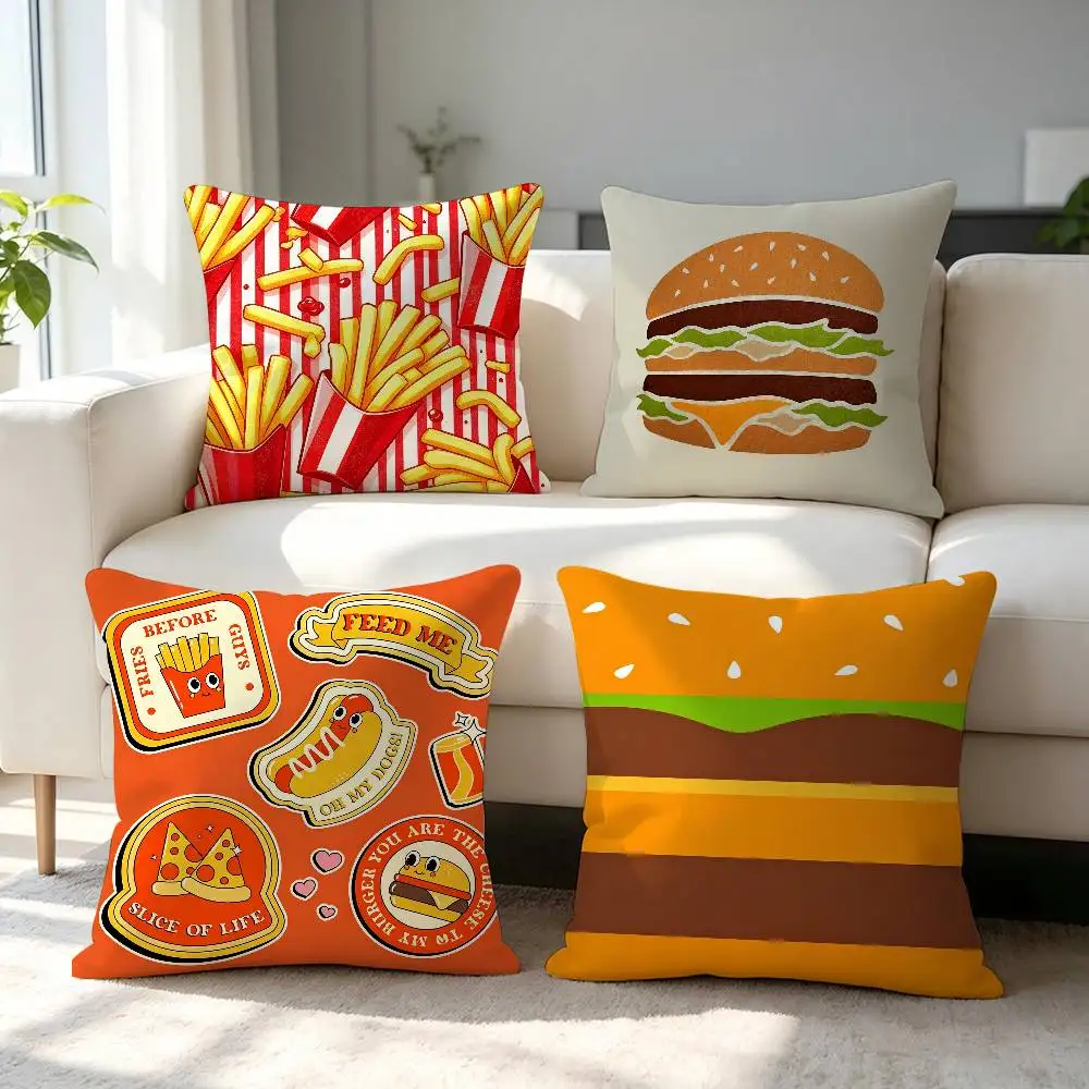 Cartoon Fries And Hamburger Theme Fashion Decor Pillowcase Throw Cover Pillow Case Cushion For Living Room Square Home Decor