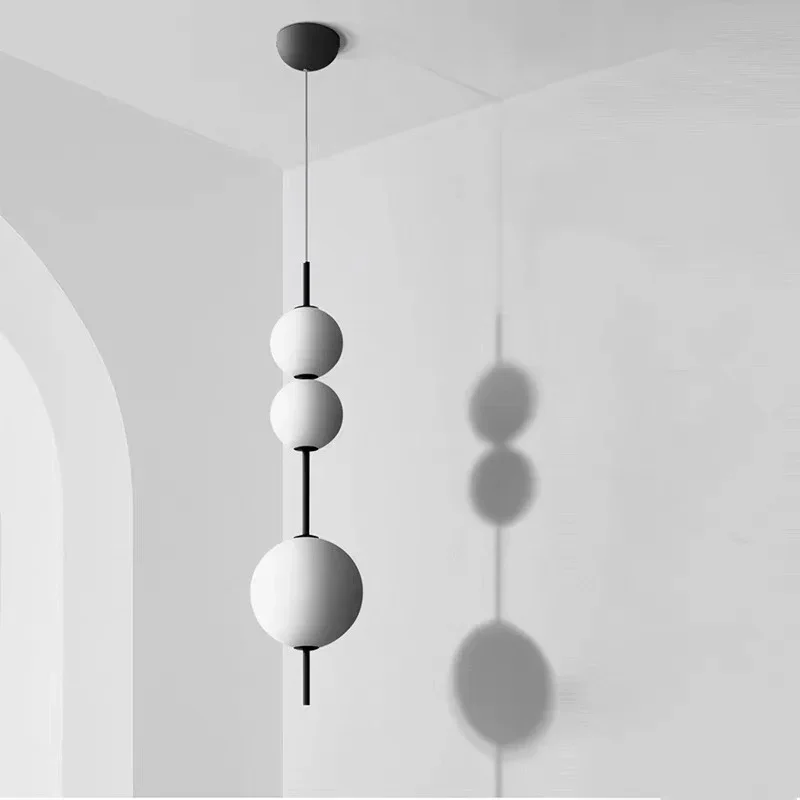 Medieval Bauhaus White Glass String Bead Shaped LED Pendant Lights Art Creative Lamps for Restaurant Home Decoration Chandelier