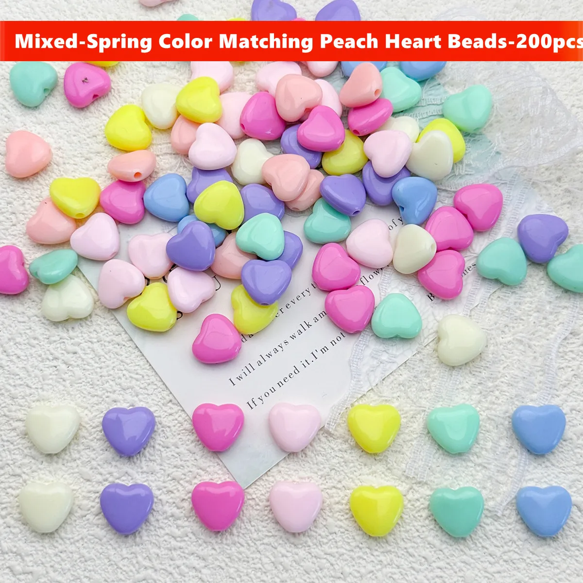 12mm 200pcs Spring And Summer Color Matching Heart-Shaped Beads Loose Spacer Acrylic Beads For DIY Jewelry Making