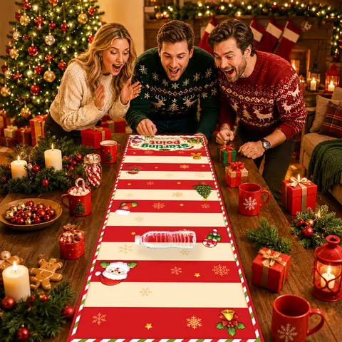 1-Piece Christmas Rolling Game Score Scroll – Santa, Gingerbread & Snowman  Striped Board Game Prop for Family & Winter Parties