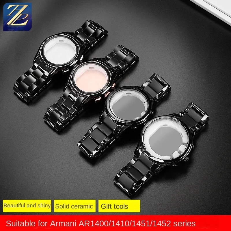 22mm/24mm Ceramic strap suitable for Armani watch  AR1452 AR1451 AR1400/1410 series black ceramic case accessories for men