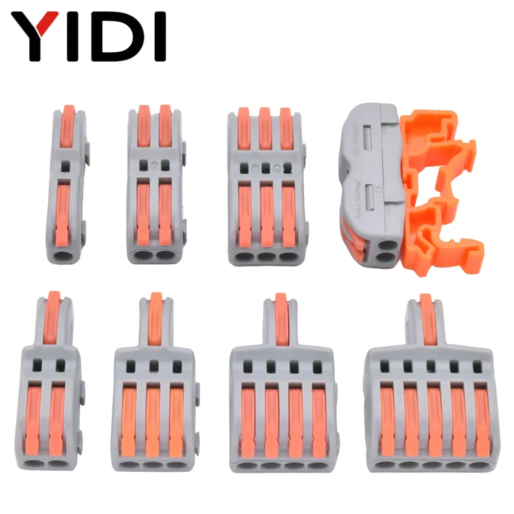 5pcs/lot Quick Wire Splice Combined Lever Connector Splitter Compact Din Rail Terminal Block Connection Clamp 1 In Multiple Out