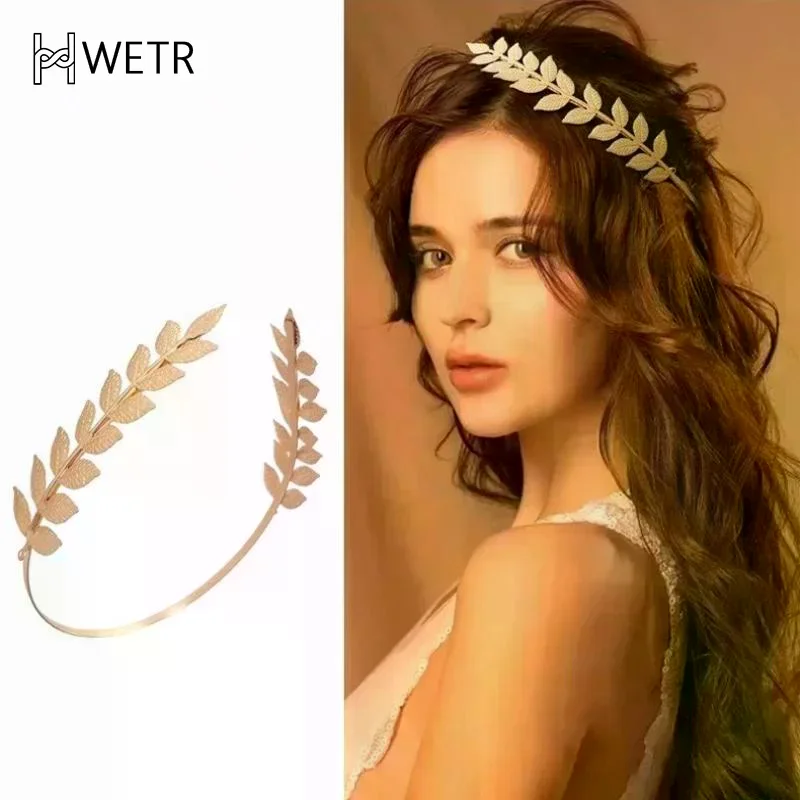 New Retro Gold Color Leaf Headband Headpiece Crown Tiara Headdress Goddess Greek Head Jewelry Bride Wedding Hair Accessories