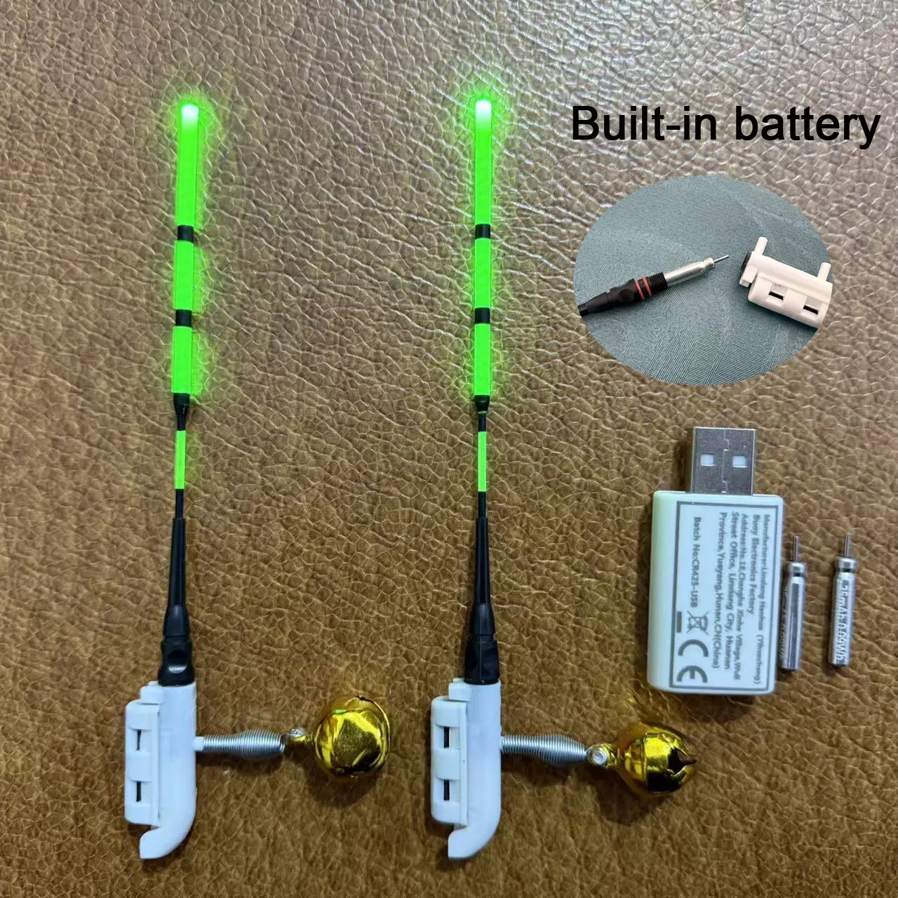 2 Stablichter + 2 wiederaufladbare Batterien + 1 USB-Ladegerät, Nachtangel-Stablichter mit Indikator und CR425 wiederaufladbarer Batterie + Ladegerät