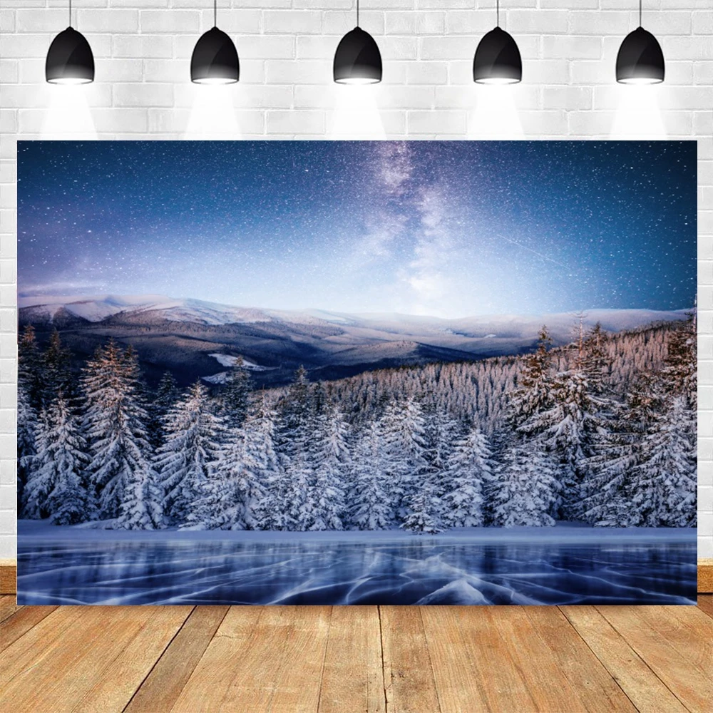 Winter Forest Backdrop Snowfield Pine Forest Snowflake Wonderland Photography Background Xmas New Year Eve Family Party Decor