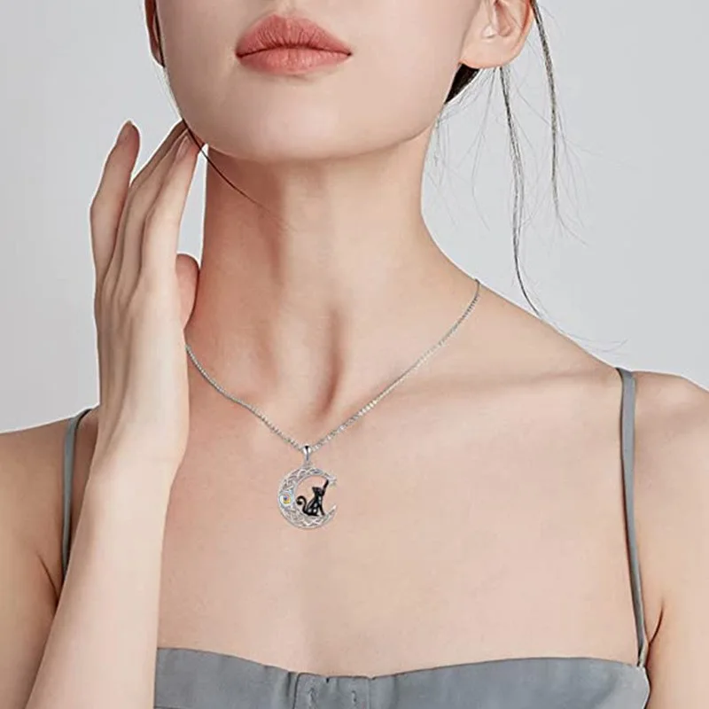 diy-アクセサリークロスボーダー新しい多用途ニッチ猫ペンダントネックレス女性のファッションライト高級ムーンストーンハイエンドジュエリー