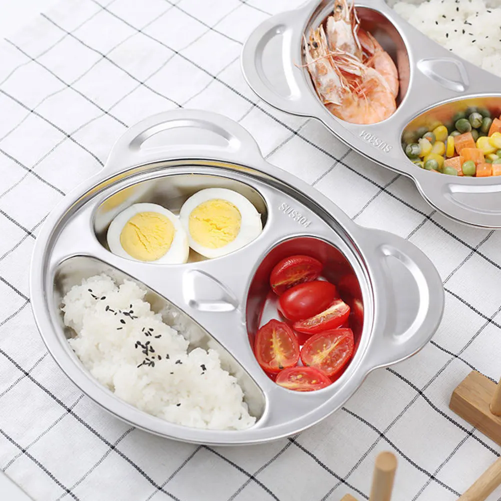 

2pcs Panda Stainless Steel Divided Dinner Plate Compartment Platter For Kids Bariatric Use Microwave Oven Safe