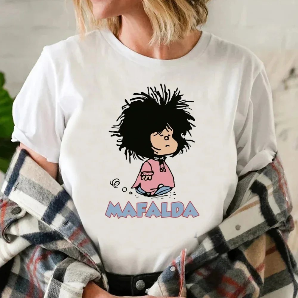 Mafalda Y2k بلوزة نسائية لطيف مانغا جرافيك تيز ملابس الصيف المسلية Kawaii تي شيرت المرأة الكرتون الملابس الشارع الشهير