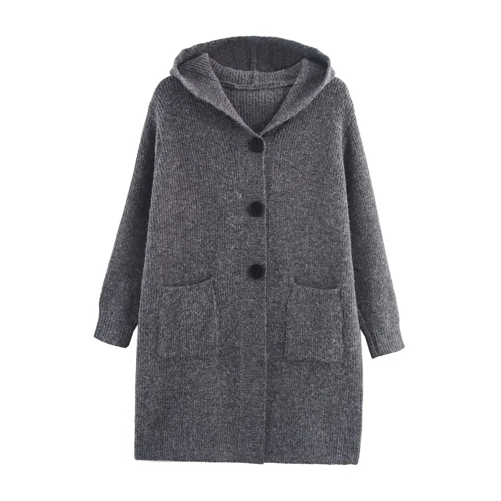 

UNIZERA 2025 New Product Women's Casual Fashion Design Sense Hooded Thickened Loose Knitted Pocket cardigan Coat