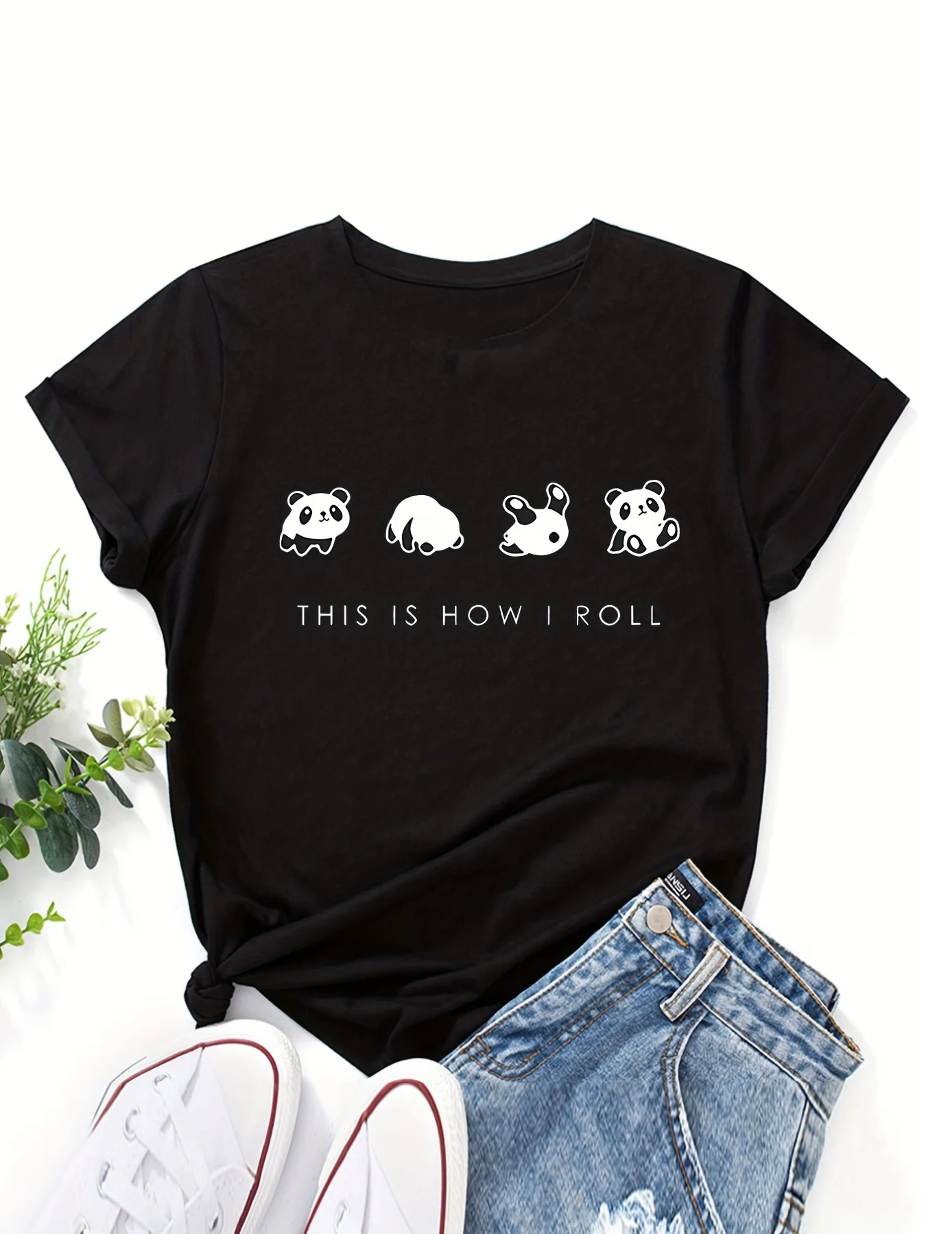 2026 Cute Lady Top This Is How I Roll Panda Women's Tee Cute Rolling Panda Graphic Casual  Top Cutecore Clothing 2026 Trend