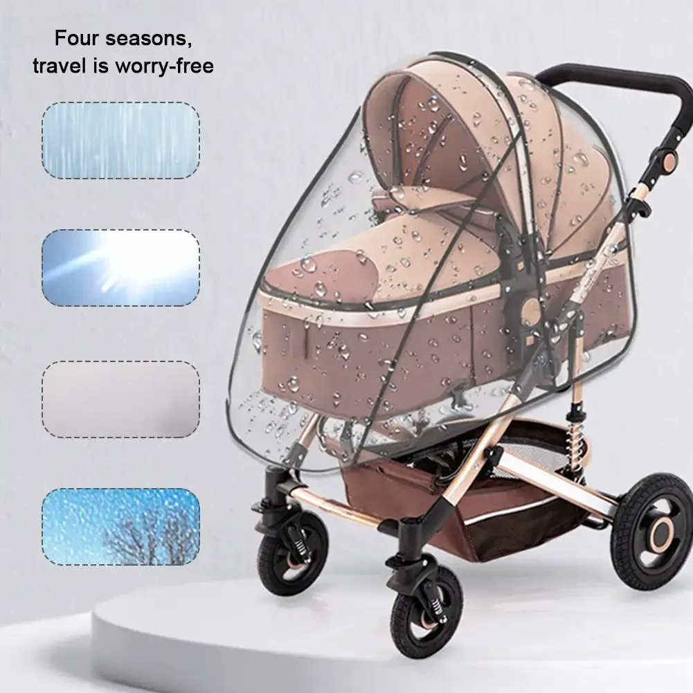 Capa De Chuva De Carrinho De Bebê, Capa De Pram Impermeável, Escudo De Poeira De Vento, Zipper Transparente Aberto Para Pushchairs Raincoat, Acessórios De Carrinho De Carrinho