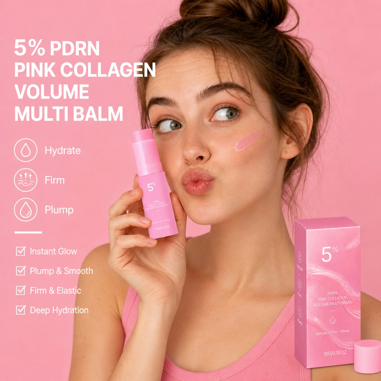 5% PDRN Pink Collagen Volume Multi Balm Hydrating Plumping Moisturizing Stick for Facial Lip Eye Dry Skin Balm Area Skin Care