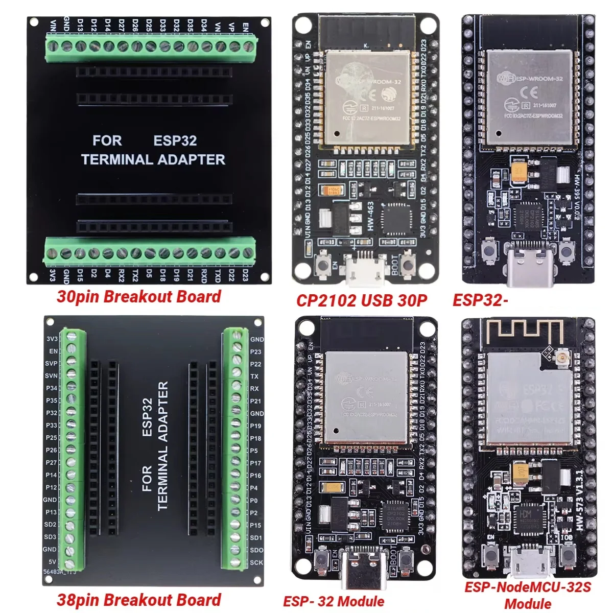 ESP32 مجلس التنمية TYPE-C/مايكرو USB CH340C CP2102 ESP32 30PIN 38PIN ثنائي النواة واي فاي + بلوتوث ESP32-WROOM-32 وحدة لاسلكية