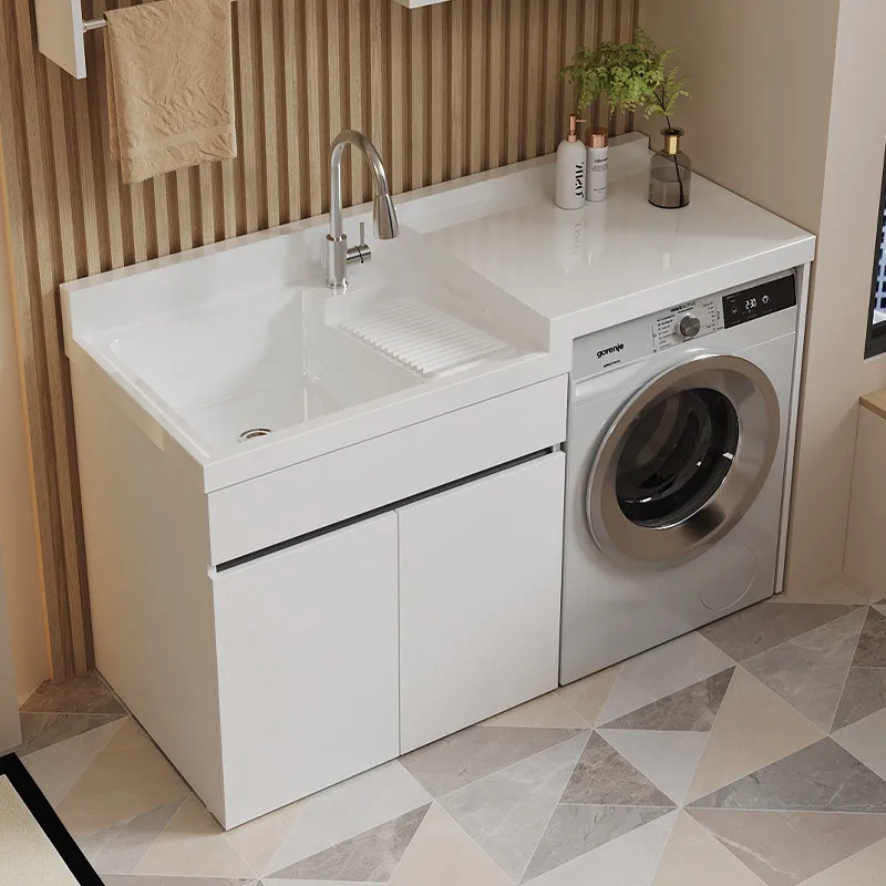 Balcony laundry cabinet integrated basin with washboard, drum washing machine cabinet, honeycomb aluminum bathroom cabinet,