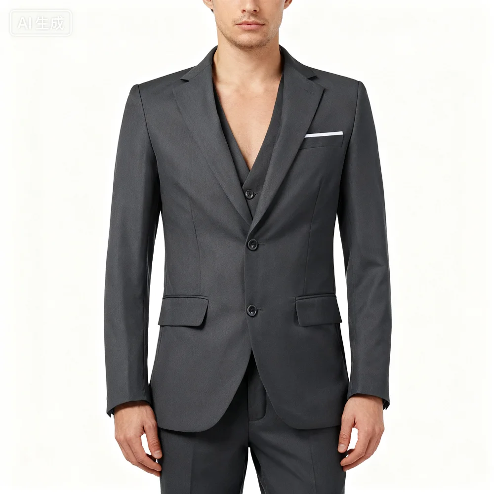 

Monochromatic Slim Fit Wedding Suit for Men, Terno Peak Lapel, Smoking Formal Business Suit, 3 Button Jacket, Vest Set