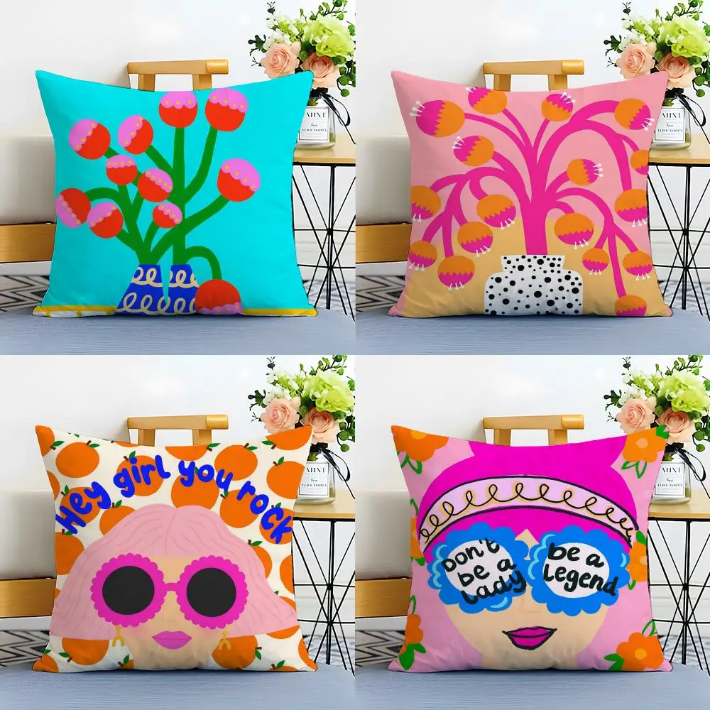 Empowering Boho Girl Power Vase Flower Cushion Cover Linen Minimalist Soft  for Sofa Bed Home Room Decor