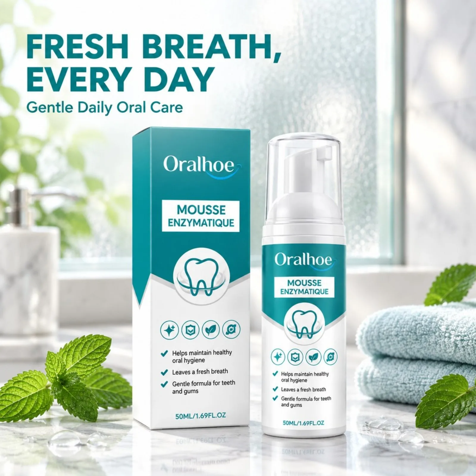 Oralhoe Enzymatic Mouthwash Foam 50ml Fresh Breath Gentle Cleansing Daily Oral Maintenance Portable No Brushing Required Care