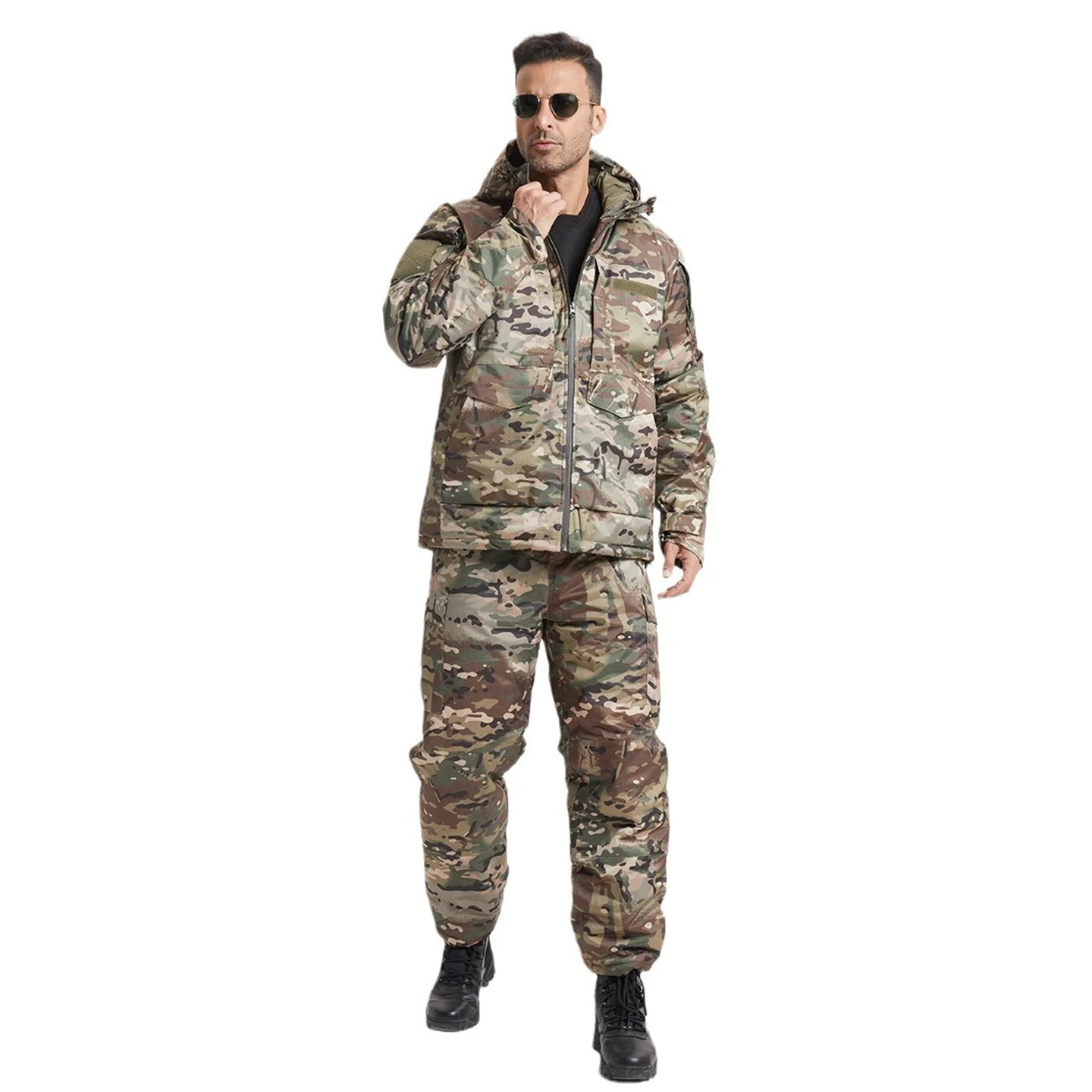 Winter Camouflage Hunting Uniform Men's Thick Thermal Cotton-Padded Jacket and Pants Windproof Waterproof Outdoor Tactical Suit
