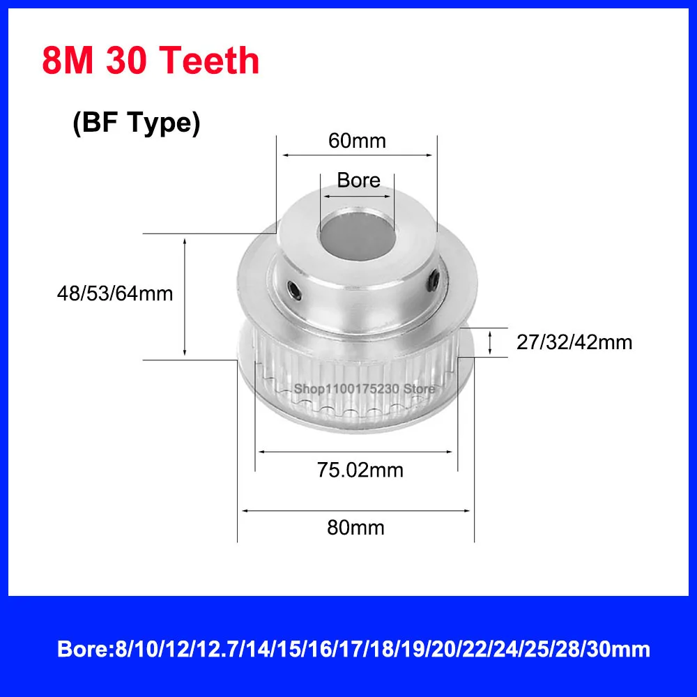 HTD 8M Synchronous Timing Pulley 30 Teeth 40 Teeth Bore 8-30mm Teeth Pitch 8mm Slot Width 27mm 32mm 42mm For 8M Timing Belt