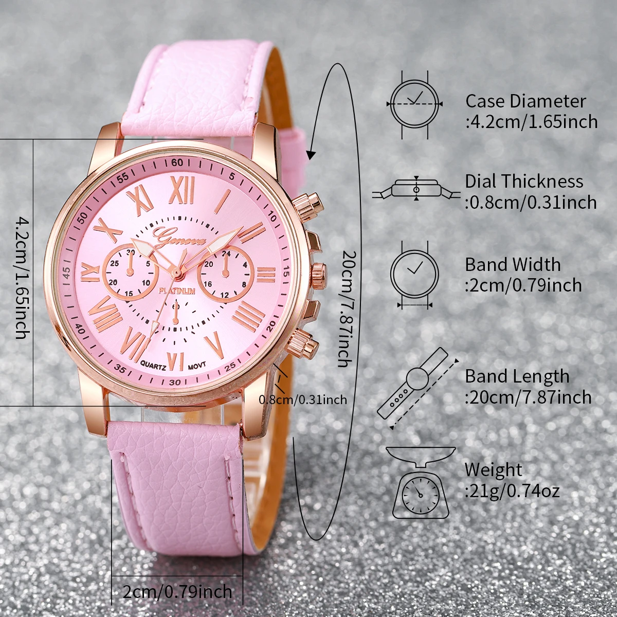 8PCS/Set Fashion Roma Dial Women Quartz Watches Casual Leather Band Ladies Dress Quartz Watch（Without Box）