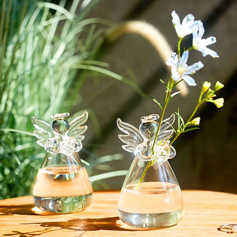 Small Vases For Flowers Outdoor & Indoor Clear Ornaments In Angel And Heart Patterns Hydroponic Angel Glass Vases For Weddings