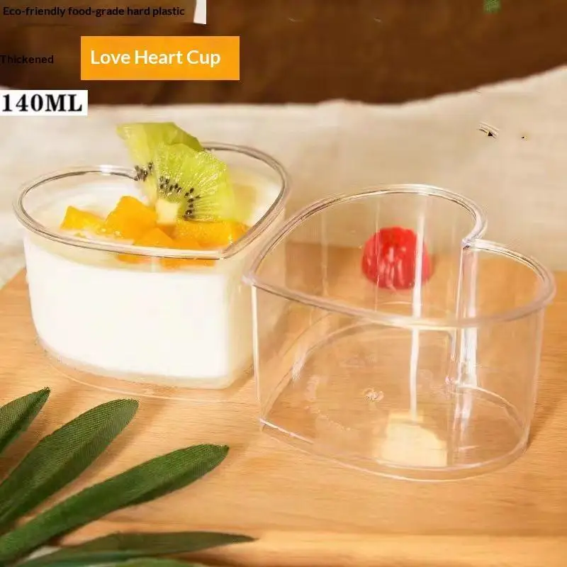 10 Pack Heart Shaped Clear Plastic Dessert Cups With Lids Reusable Food Grade For Wedding Party Valentines Day Dessert Serving