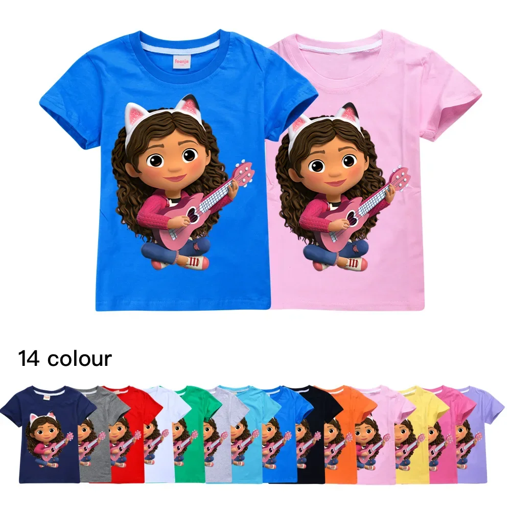 New Gabby Doolhouse Clothes Kids 2024 Summer T-shirt Toddler Girls Cabbys Cat T Shirt Boys Short Sleeve Tops Children\'s Clothing