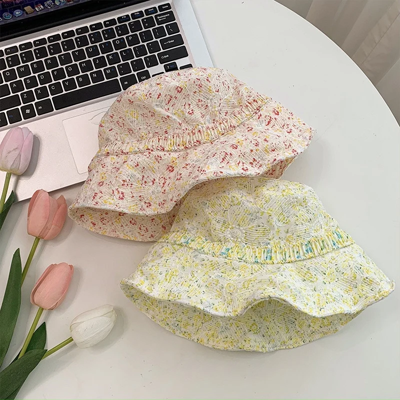 Fairy Flower Printing Fabric Summer Cap Women Adjustable Breathable Foldable Bucket Hat Japanese Quality Women Sun Hat Chapeau