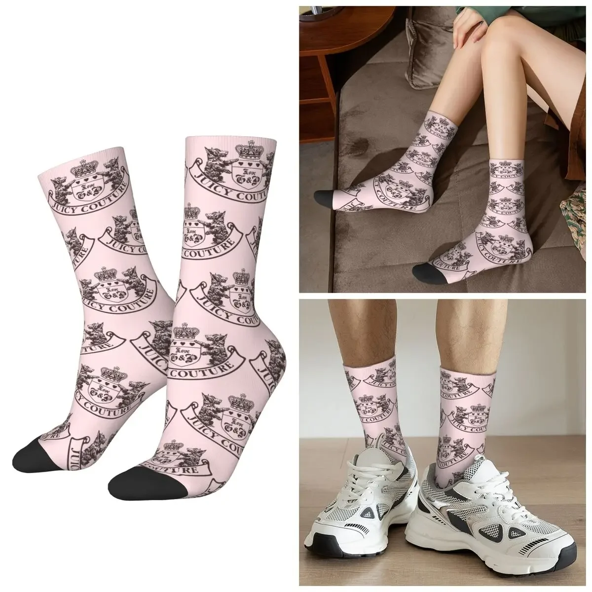 

All Seasons Y2k Juicy Couture Crest Socks Harajuku Sport Middle Tube Socks Hip Hop Stockings for Men Women Valentine's Day Gifts